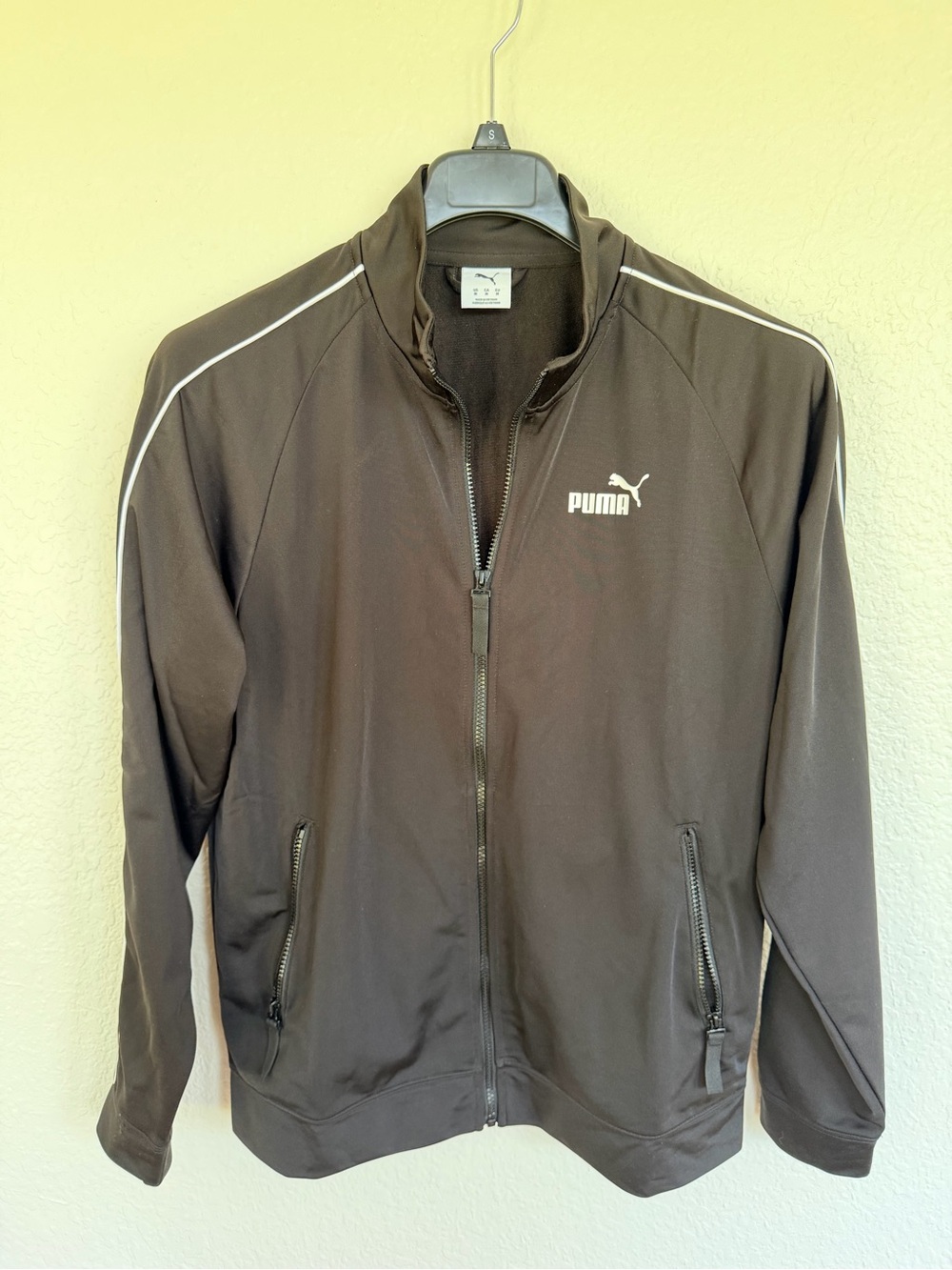 Puma Men's Black Jacket with White Piping